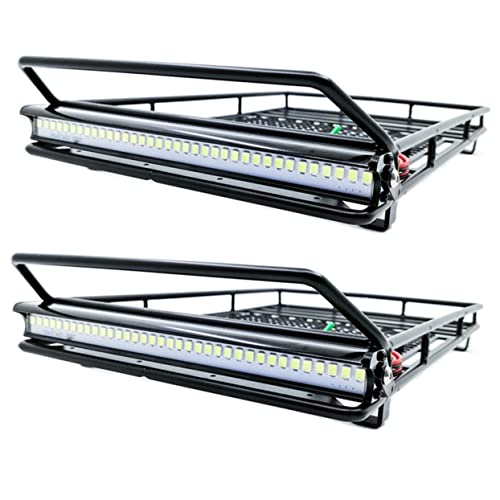 VICASKY Car Roof Luggage Carrier Rack with Light Bar for Crawler Black Cargo Bracket for Rc Vehicles Supports Multiple Accessories Easy to Install