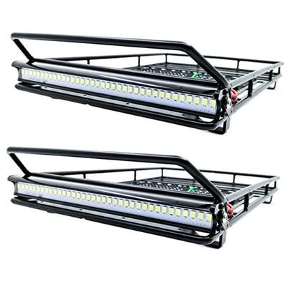 VICASKY Car Roof Luggage Carrier Rack with Light Bar for Crawler Black Cargo Bracket for Rc Vehicles Supports Multiple Accessories Easy to Install