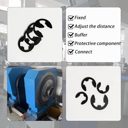 400PCS 10 Size E-Clips Assortment Kit Black Alloy Steel E Clip Circlip External Retaining Ring Washer Includes Sizes 1.5mm-10mm HE002