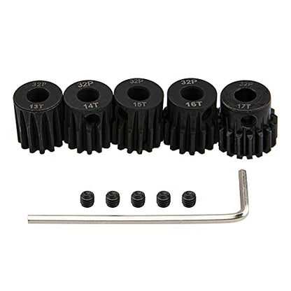 5Pack ShareGoo Steel 32P 5mm Pinion Gear Sets 13T 14T 15T 16T 17T fit 5mm Shaft Compatible with HPI Kyosho Losi Axial Traxxas Tamiya 1/8 1/10 RC Car Monster Truck Buggy