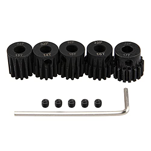 5Pack ShareGoo Steel 32P 5mm Pinion Gear Sets 13T 14T 15T 16T 17T fit 5mm Shaft Compatible with HPI Kyosho Losi Axial Traxxas Tamiya 1/8 1/10 RC Car Monster Truck Buggy