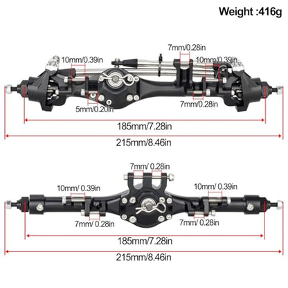 F10T Offset Straight Axle,CNC Machined Aluminum Front Rear Axle Set for VS4-10 SCX10 II Leaf Chassis 1/10 Scale RC Crawler Built (Black) - color: Black