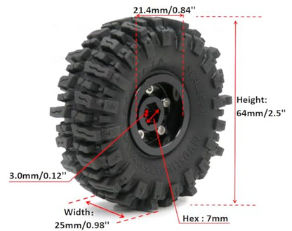 Soft Sticky 64 * 25mm 1.0 Mud Slingers tires & Heavy 1.0 Beadlock Wheels rims For RC Crawler 1/24 AX24 SCX24 FCX24 1/18 TRX4M Upgrades - color: Black