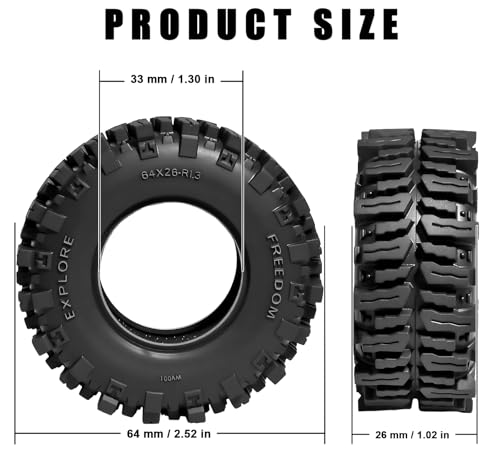 1.3” Crawler Tires - 64x26mm Mud Terrain Tyres for TRX4M SCX24 | Soft Sticky Rubber Tyres with Foam Insert Fit 1/18 1/24 AX24 TRX4M Axial SCX24 FCX24 Ultimate CR-18P EVO XC-1 RTR RC Crawler