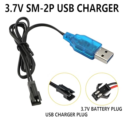 SAMLOO 2 Pack 3.7V Battery USB Charger Cable SM-2P Port Cable for 3.7V RC Boat Car Truck Toy Rechargeable Li-ion and Li-Po Battery Charger
