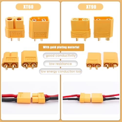 70 Pcs XT60 / XT90 /EC3 / EC5/T-Plug Deans Connector Adapters Kit | Male&Female Connector Adapters,14AWG Silicone Wire+Shrink Tubings for RC Battery Charger ESC Motor Accessories