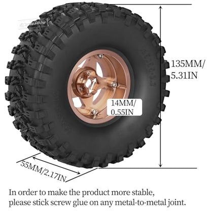 RC 2.2"" Beadlock Wheels and Tires for 1/8 1/10 RC Crawler SCX10 III 90046 TRX4 D90,2.2in Beadlock RC Rims 2.2in RC Beadlock Tires,4pcs,Bronze, Bronze(4pcs) - color: Bronze(4pcs)