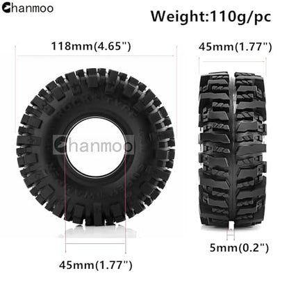1.9 Crawler Tires 118mm 1/10 RC Rubber Mud Slingers Grappler Wheels Tyres For 1:10 Scale Rock Crawler Car Traxxas TRX4 RC4WD D90 Axial SCX10 II TF2 Gen8 Tamiya CC01 1.9" Beadlock Rims 4PCS