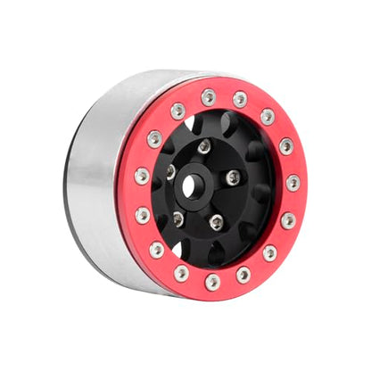 4PCS 1.55 Inch Aluminum Alloy Metal Beadlock Wheel Rim Hubs Replacement Accessory for AX90069 D90 TF2 CC01 Tamiya 1/10 RC Crawler Car Upgrade Parts(10Holes-Red+Black) - color: 10holes-red+black