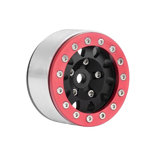 4PCS 1.55 Inch Aluminum Alloy Metal Beadlock Wheel Rim Hubs Replacement Accessory for AX90069 D90 TF2 CC01 Tamiya 1/10 RC Crawler Car Upgrade Parts(10Holes-Red+Black) - color: 10holes-red+black