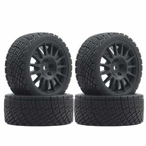 68mm 4PCS 1/10 RC On-Road tires and Hard Plastic wheels set Hex 12mm For WRC Drift Car Conversion 1/10 RC On-Road Car Traxxas Tamiya FW06 TT02 HPI HSP 94122 Kyosho W76 (Black) - color: Black