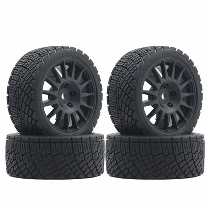 68mm 4PCS 1/10 RC On-Road tires and Hard Plastic wheels set Hex 12mm For WRC Drift Car Conversion 1/10 RC On-Road Car Traxxas Tamiya FW06 TT02 HPI HSP 94122 Kyosho W76 (Black) - color: Black