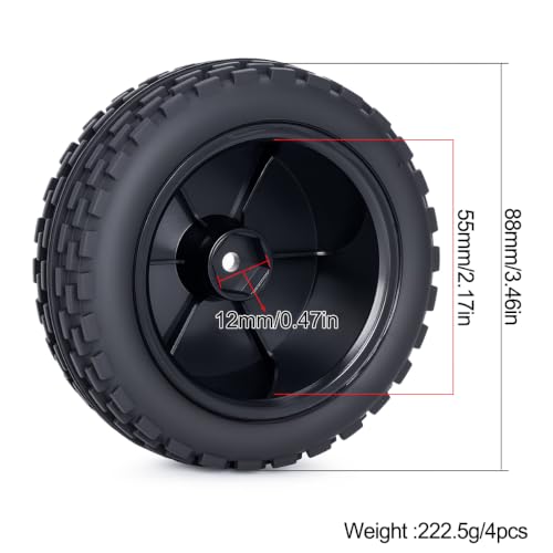 1/10 RC Buggy Tires and Wheels, Pre-Glued Off Road RC Tires Set, 12mm Hex Front & Rear RC Buggy Wheels for 1/10 Scale RC Car, 4PCS