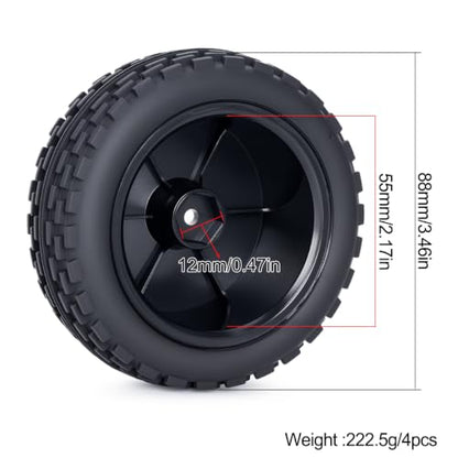 1/10 RC Buggy Tires and Wheels, Pre-Glued Off Road RC Tires Set, 12mm Hex Front & Rear RC Buggy Wheels for 1/10 Scale RC Car, 4PCS