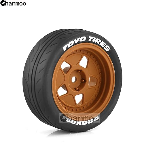 1/10 RC Racing Car Tire Rally On Road Tyres 12mm Hex Hard Plastic Wheels Rim for 1：10 Scale Drift Car Tamiya TT01 TT02 XV01 TA06 A959 PTG2 144001 HPI KYOSHO WR8 HSP PTG2 Traxxas 4PCS (Brown) - color: Brown