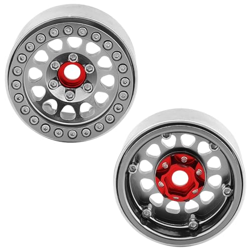 Aluminum 1.9 Beadlock Wheels Rims for 1/10 RC Crawler Axial SCX10 I II III Capra TRX4 TRX6 VS4-10 Gen8 MST CFX Upgrades Parts (Titanium) - color: Titanium