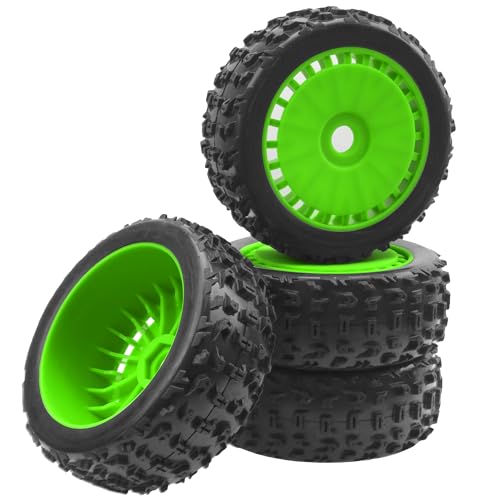 ShareGoo OD 4.64" RC Buggy Rubber Tires w/Plastic Wheel Rims 17mm Hex - Compatible with Arrma 1/8 Typhon 6S 3S BLX Talion 6S BLX Redcat Team Losi HPI HSP Kyosho MP10 1/8 Off-Road RC Buggy (Green) - color: Green
