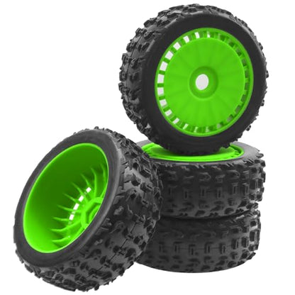 ShareGoo OD 4.64" RC Buggy Rubber Tires w/Plastic Wheel Rims 17mm Hex - Compatible with Arrma 1/8 Typhon 6S 3S BLX Talion 6S BLX Redcat Team Losi HPI HSP Kyosho MP10 1/8 Off-Road RC Buggy (Green) - color: Green