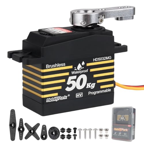 HobbyPark 50kg Servos Waterproof High Torque RC Steering Servo Brushless Motor Fast Speed Standard Size HV Stainless Steel Gears for 1/8 1/10 RC Crawler Car Truck Buggy Control Angle 180° Programmable