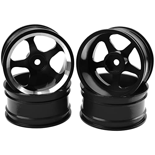 4Pcs Vgoohobby Metal Wheel Rims 12mm Hex Hub 5-Spoke Width 26mm Compatible with 1/10 Tamiya Kyosho HSP HPI Traxxas RedCat Sakura 1/10 On-Road Racing Touring RC Drift Car (Black) - color: Black