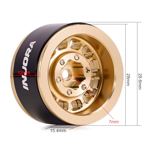 INJORA 1.0" Aluminum Beadlock Wheels 0mm Offset for 1/18 1/24 RC Crawler Upgrade, W1056(Gold) - color: Gold