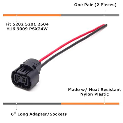 iJDMTOY 5202 2504 PS24W Bulbs Female Connector Wiring Pigtail Harnesses Compatible with Fog Lights/Daylight DRL Lights