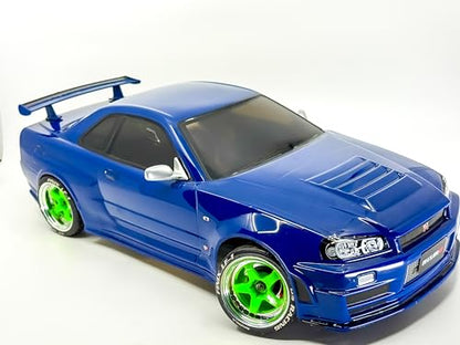 2PCS 1/10 RC Drift Element Rims Wheels, 5-Spoke, Adjustable Offset, Compatible with Yokomo YD MD RD, MST RMX, Reve D RDX, Redcat RDS, HPI, Tamiya TT, & More (Flu Green w/Chrome Lip)