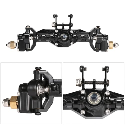 AMK Aluminum TRX4M Axles, CNC TRX4M Portal Axles Front & Rear Set with Steering Link, Aluminum Alloy Housing with Brass Hex for 1/18 RC Crawler TRX4M Defender Bronco Upgrade Parts (Black) - color: Black