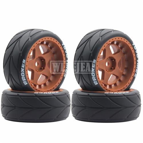 4PCS RC 1/10 On-Road Tires 65mm RC Rubber Tires w/Plastic Wheel Rim 12mm Hex Fit for 1/10 RC On-Road Rally Car HPI Tamiya TT01 TT02 Kyosho Wltoys 144001 - color: Brown 2