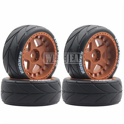 4PCS RC 1/10 On-Road Tires 65mm RC Rubber Tires w/Plastic Wheel Rim 12mm Hex Fit for 1/10 RC On-Road Rally Car HPI Tamiya TT01 TT02 Kyosho Wltoys 144001 - color: Brown 2