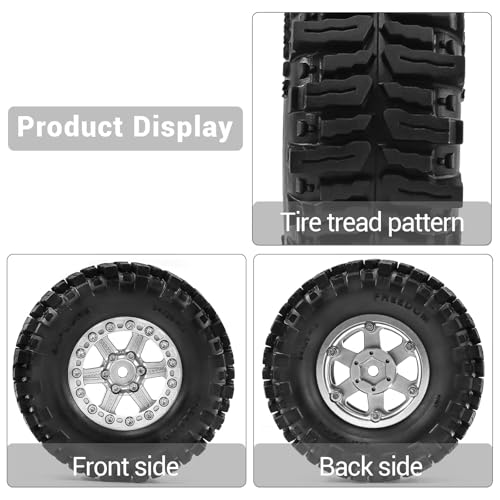 1.3" Wheel Tires Aluminum Wheel for 1/18 1/24 SCX24 TRX4M Upgrade RC Crawler Car (silvery) - color: silvery-2