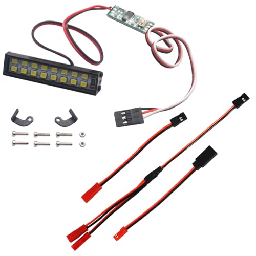 16LEDs RC Crawler Car LED Light Bar Roof Lamp Simulation Spotlight Kit 5-8.4V & Male JR to Female JST Y Splitter Harness Parallel Wire & 1 Pair JST to JR Male Female Cable Servo Adapter