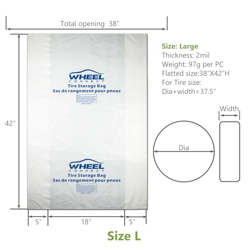WHEEL CONNECT Tire Storage Bags. Made of Polyethylene LDPE Plastic, Large 38”X42”H, White, Pack of 8pcs. L. - color: Large-Pack of 8pcs