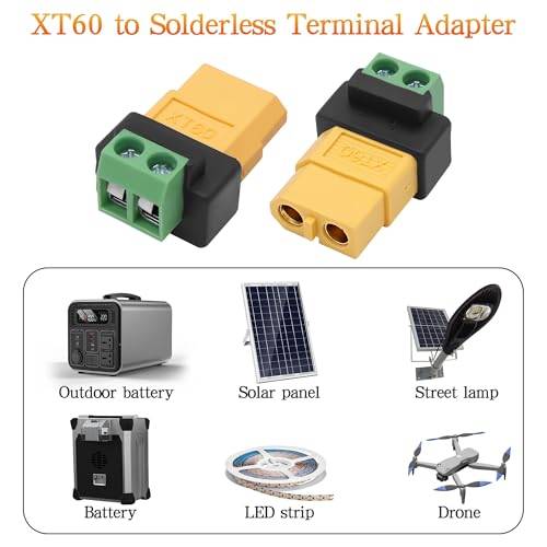 MEIRIYFA XT60 Solderless Connector Female to 2Pin Screw Terminal Adapter for Solar Panel、Portable Power Station,Unmanned Aerial Vehicles, Model Aircraft Plug 4Pcs
