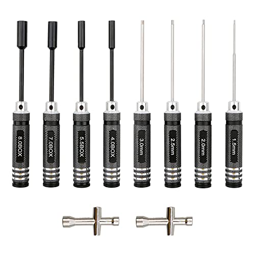 10 Pack RC Hex Driver Tool Kit Hexagon Screw Drivers & Nut Drivers Set 1.5mm 2.0mm 2.5mm 3.0mm Hex Driver 4.0mm 5.5mm 7mm 8mm Nut Driver Cross Wrench RC Tools