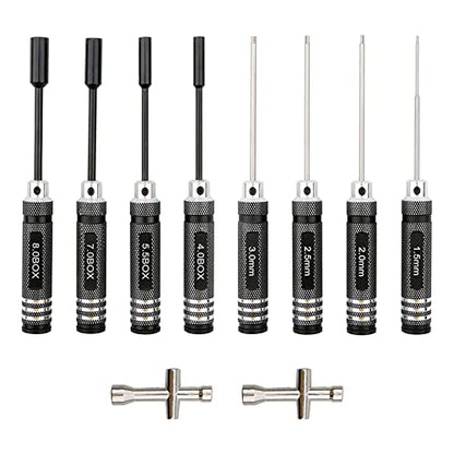10 Pack RC Hex Driver Tool Kit Hexagon Screw Drivers & Nut Drivers Set 1.5mm 2.0mm 2.5mm 3.0mm Hex Driver 4.0mm 5.5mm 7mm 8mm Nut Driver Cross Wrench RC Tools