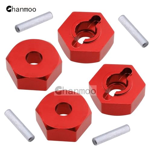 1/10 12mm Wheel Drive Hex with Pin Screws for 1:10 RC RC Buggy Truck Car Upgrade Parts Slash 2WD HSP 102042 122042 Redcat Rc4wd Tamiya Axial SCX10 D90 Hpi LRP WLtoy 4PCS (Red) - color: Red
