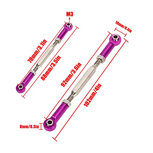 6Pcs 88mm Aluminum Alloy Adjustable Push Rods, Turnbuckle Rod Linkage for RC Car Upgrade Parts, Purple - color: Purple