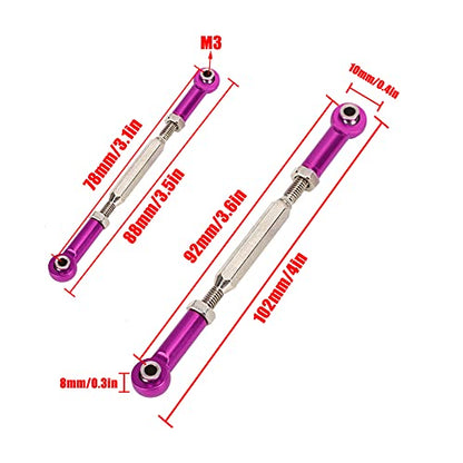 6Pcs 88mm Aluminum Alloy Adjustable Push Rods, Turnbuckle Rod Linkage for RC Car Upgrade Parts, Purple - color: Purple
