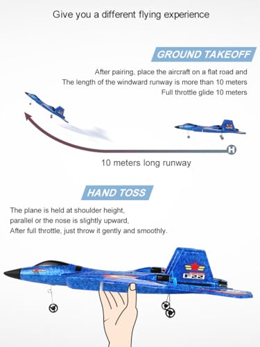ANTSIR F-22 RC Airplane, 2.4GHz Easy to Fly Foam RC Plane, 2 CH RTF, Blue | Smart Gyro Stabilizer, LED Lights, 3 Rechargeable Batteries, RC Glider Toy Gift for Kids Boys Girls Beginners 8-16 - color: Blue F22-3 Batteries