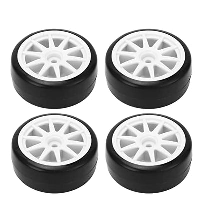 RC Drift Tires 4 Pcs | 12mm Hex Hard Rubber Tires for Tamiya TT01 1/10 RC Car | Replacement Tires for Drifting/Racing/Off - Road | Black Sturdy Plastic Wheels