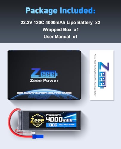 Zeee Premium Pro 6S 4000mAh Lipo Battery 22.2V 130C Ultra-Low Internal Resistance Soft Case Lipo Battery with EC5 Connector for RC Drone Helicopter Airplane RC Car Truck Boat Racing Models (2 Packs)