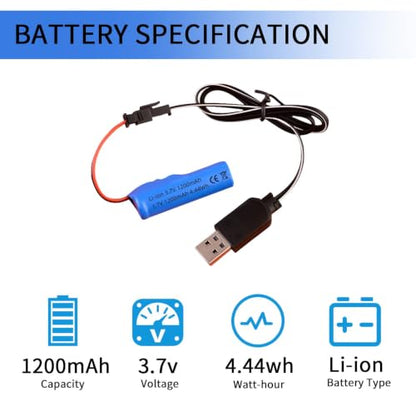 1200mah 3.7V Rechargeable Battery SM-2P Plug with USB Charger for RC Car RC Trucks Toy Robots Bazooka Rocket Bubble Gun Battery Replacement 2 Pack