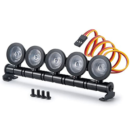 RC Car LED Lights Roof Light Bar Kit Headlight Spotlight 5 LEDs Body Shell Roof Lights for 1/10 TRX4 D90 SCX10 90046 CC01 Wraith RC Rock Crawler Car Upgrades (Multicolor) - color: Multicolor