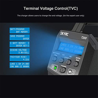 SKYRC T200 Dual Balance Charger AC100-240V/DC 11-18V Input 12A 100W for LiPo Li-Ion LiHV Life 1-6S / NiMH NiCd 1-15S Battery Pb 2-20V