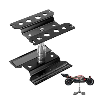 MECCANIXITY 1 Set RC Car Work Stand Lift Lower Aluminum Repair Workstation 360 Degree Rotation with Black Screw Tray and Screw Box for 1/8 1/10 1/16 Scale RC Car Crawler Truck Vehicle (Black) - color: Black