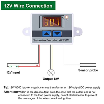 XH-W3001 Digital LED Temperature Controller Module Digital Thermostat Switch with Waterproof Probe Programmable Heating Cooling Electronic Thermostat Range from -50℃ to 110℃ (12V 10A 120W) (2 Pieces)