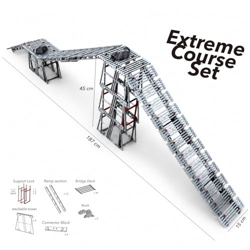 Super Sized RC Bridge Obstacles for 1/30 1/24 1/18 1/12 RC Crawler Trucks, Indoor Rock Crawling Course with Stackable Towers & Ramps (RC Cars Not Included)