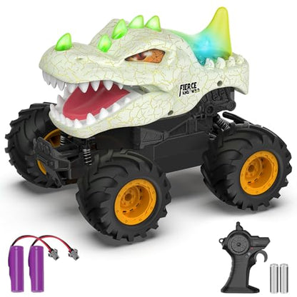 Dinosaur Remote Control Car 2.4GHz RC Monster Truck 1:24 Scale RC Car with LED Lights & Movable Mouth, Rechargeable Dinosaur Toys Birthday Gift for Boys 6-12, Orange - color: Orange