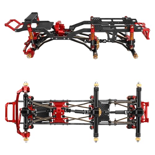 LCG 6x6 8×8 Carbon Fiber Chassis Frame with Metal Axles for 1/24 RC Crawler Car Axial SCX24 Refit Kit (6X6 red) - color: 6x6 Red